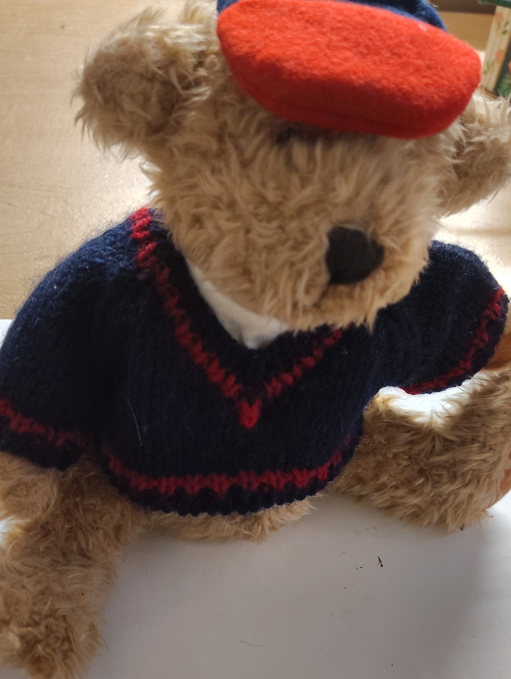 Polo by Ralph Lauren Tan Bear with Navy & Red Knit Sweater